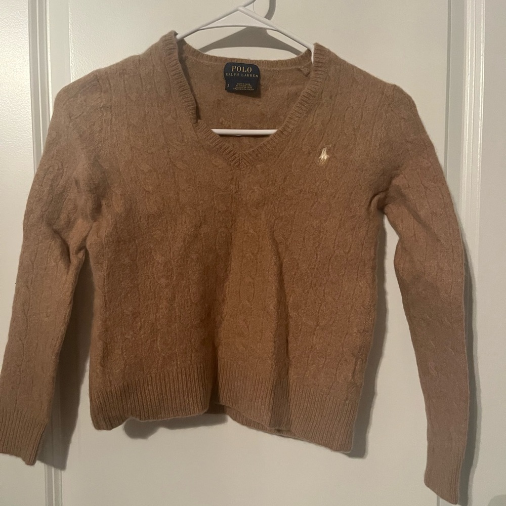 Tan Polo Italian Wool v neck sweater